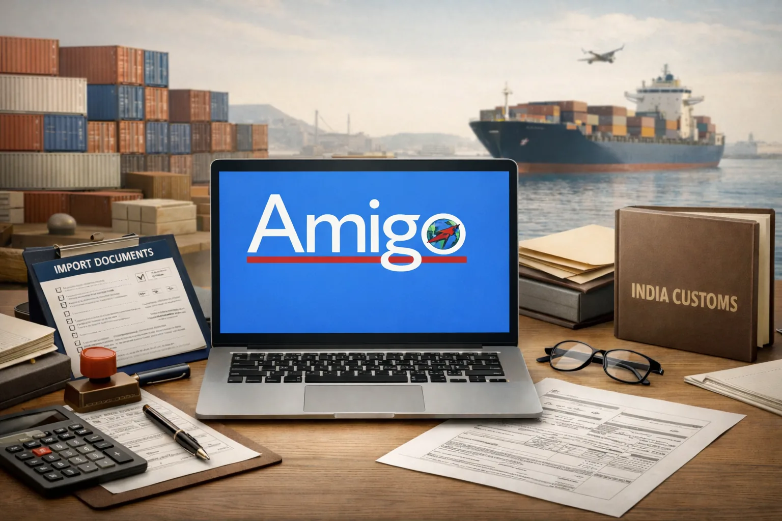 Amigo Logistics team reviewing shipment data on laptop