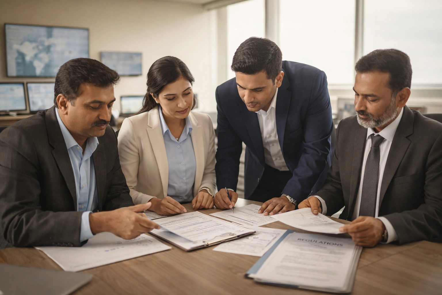 Logistics teams aligning freight documentation