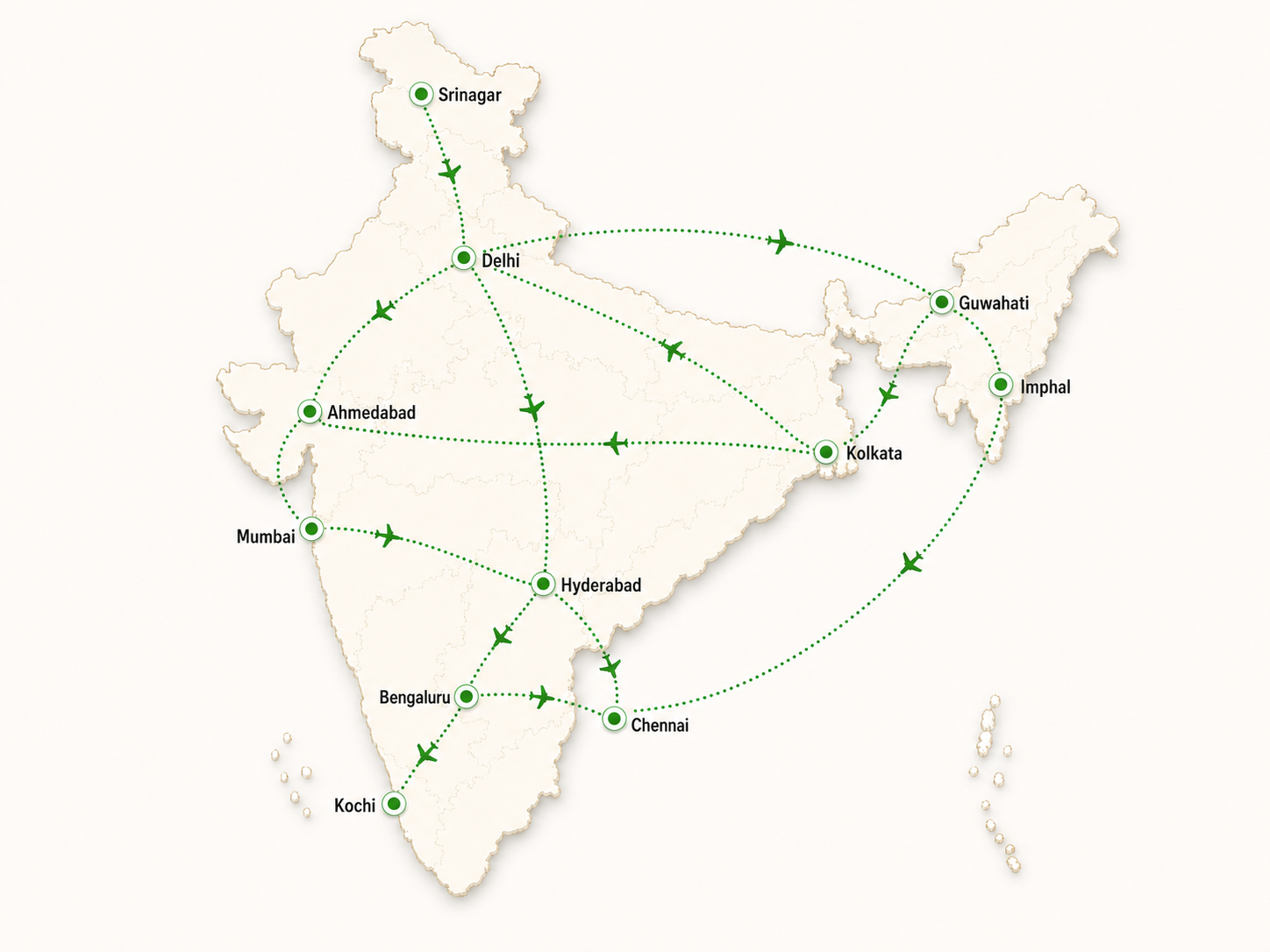 Map of India showing pan-India Krishi Dooth agri-air connectivity