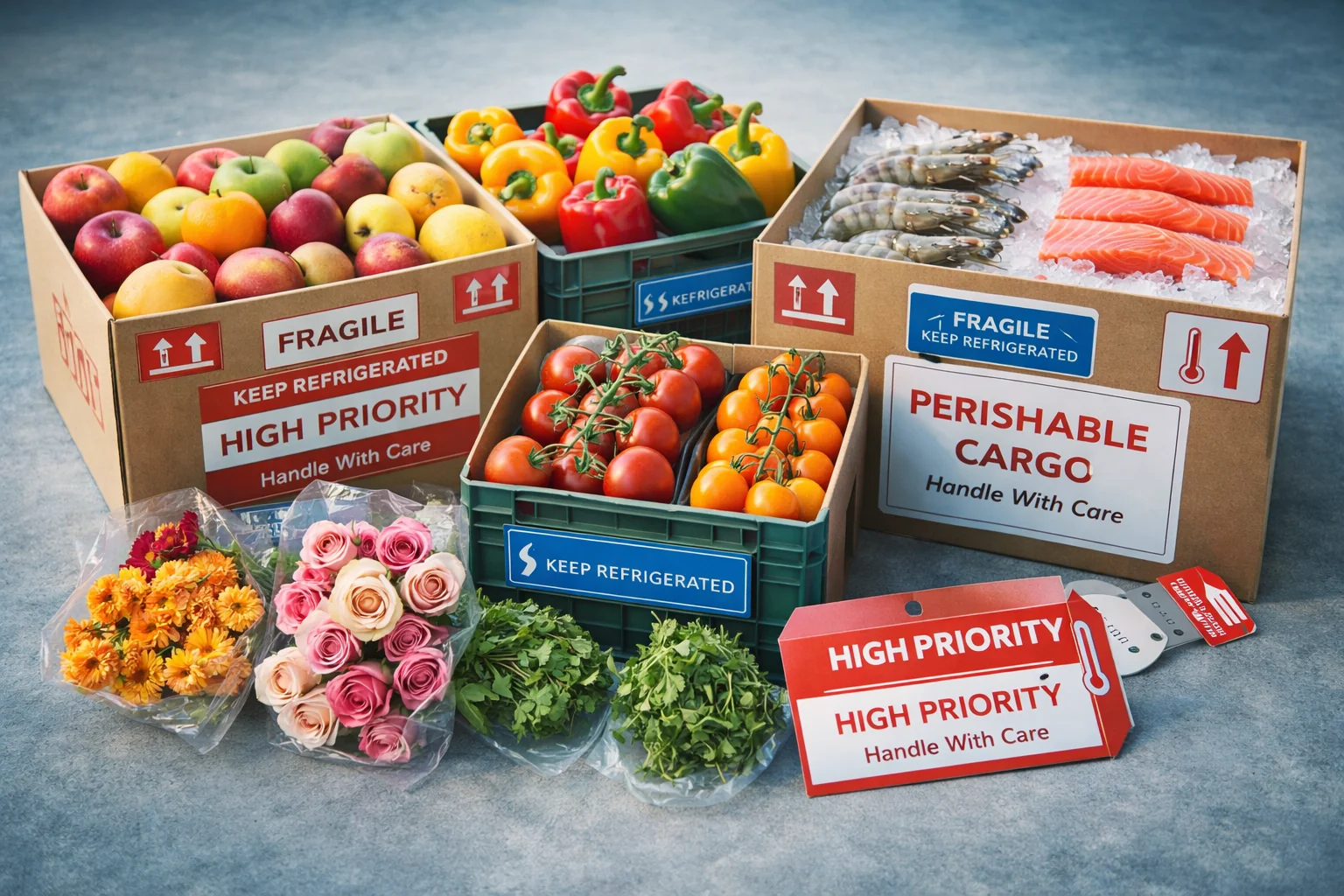 Fresh Indian fruits and vegetables prepared for air shipment