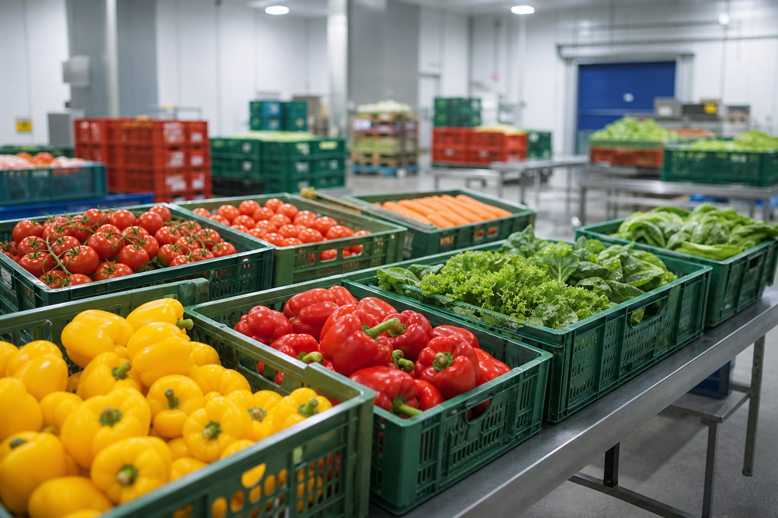 Fresh vegetables packed for temperature-controlled export logistics