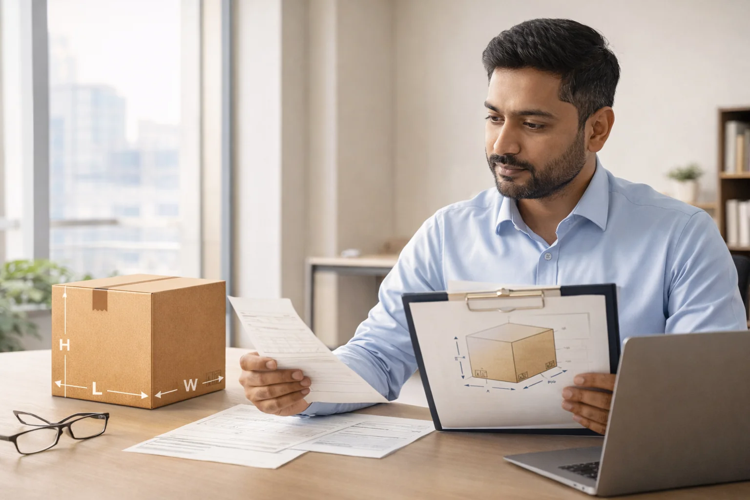 Logistics consultant reviewing chargeable weight